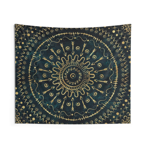 Geometric tribal gold mandala tapestry