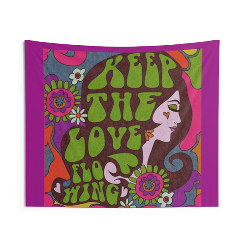 Colorful 60s flower tapestry wall hanging