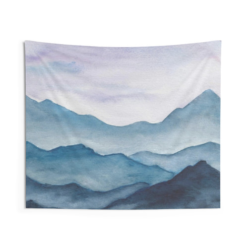 Blue Abstract Mountains Tapestry Wall Art