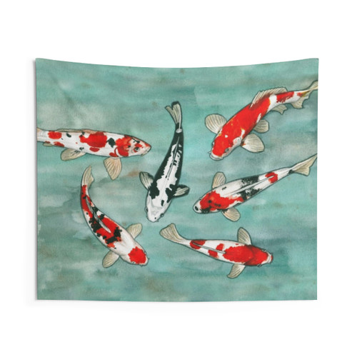 Watercolor Painting of Koi Carp Fish in Pond