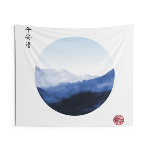 Japanese landscape nature tapestry with mountains