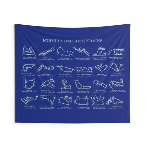F1 Race Tracks Tapestry (White Stencil)