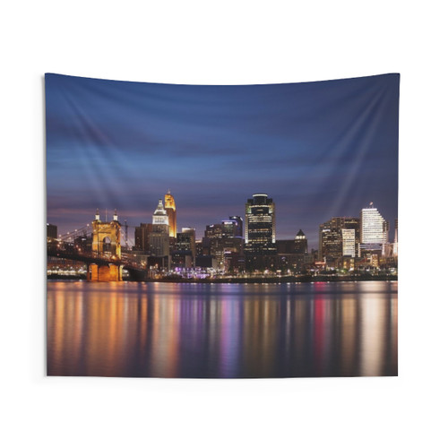 Cincinnati Skyline Tapestry at Twilight
