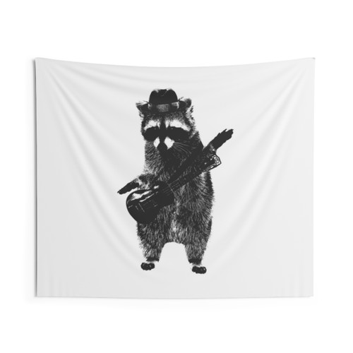 Cute raccoon wielding a ukulele tapestry