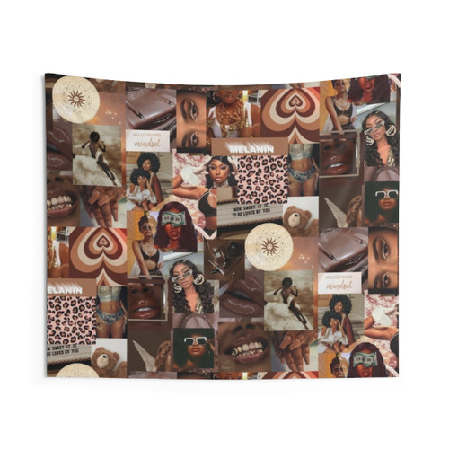 Brown Aesthetic Collage Tapestry