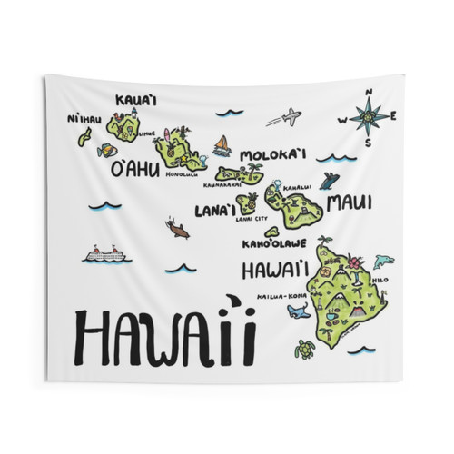 Hawaii Illustrated Map Tapestry
