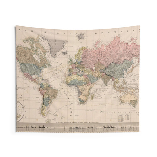 Vintage World Map (1852) Tapestry