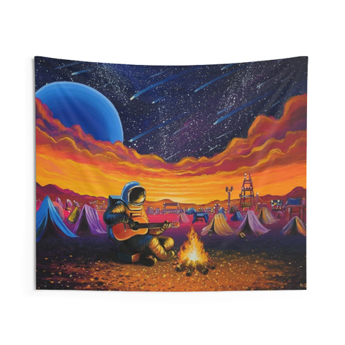Intergalactic Music Festival Tapestry featuring vibrant space and astronaut imagery