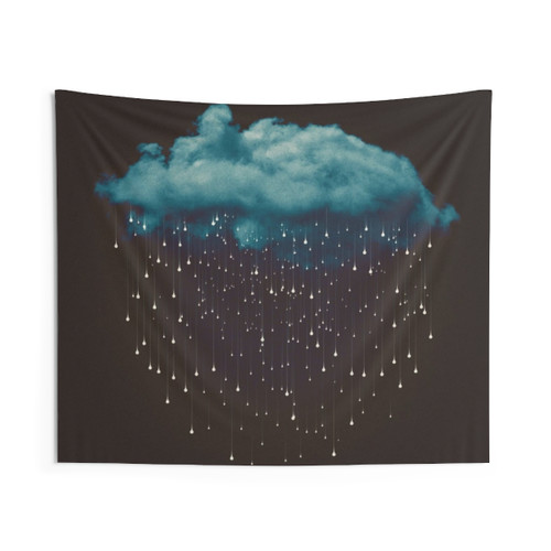 Distressed Minimal Blue Cloud Tapestry