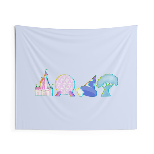 Glitched Disney World Park Icons Tapestry
