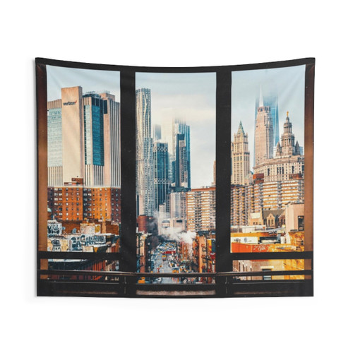 New York City Window Tapestry with Colorful Manhattan Skyline