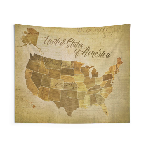 Vintage USA Map Tapestry with Constitution & Bill of Rights