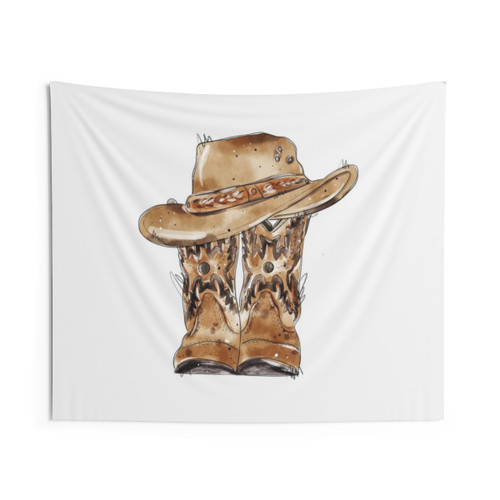 Cowboy Boots and Hat Watercolor Tapestry