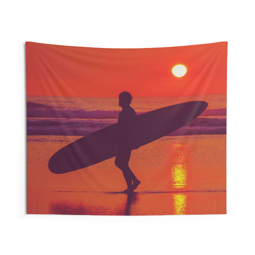 Surfer Sunset 1.1 Tapestry - Vibrant Ocean Sunset Wall Decor