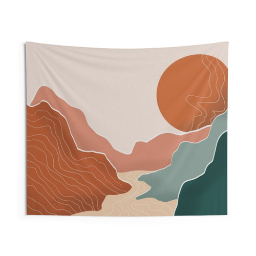 Modern Earthy Tones Mountains Boho Tapestry