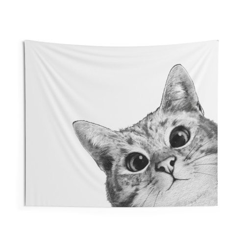 Sneaky Cat Tapestry - Funny Feline Peekaboo Wall Hanging