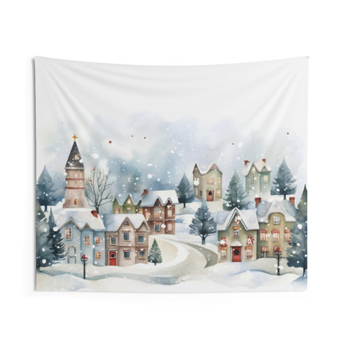 Colorful Winter Town Tapestry