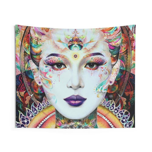 Guan Yin Tapestry Wall Art with Vibrant Colors and Intricate Details