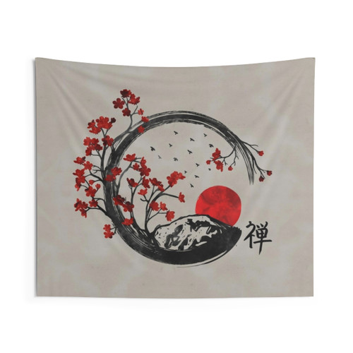 Zen Enso Circle and Sakura Branches Tapestry