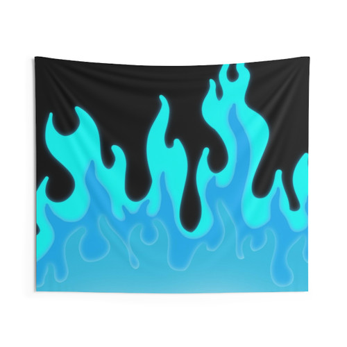 Vibrant teal and cyan flames tapestry