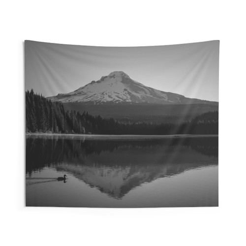 Black and White Mountain Lake Tapestry