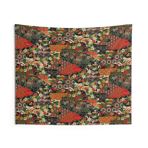 Traditional Japanese Pattern Tapestry - Elegant Asian Floral Wall Hanging