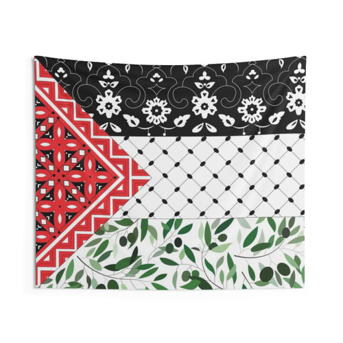Palestinian Flag Tapestry with Olive & Keffiyeh Design