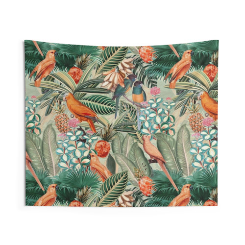 Vintage Tropical Bird Jungle Botanical Tapestry