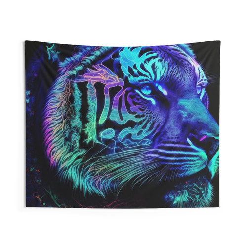 Vibrant Neon Glow Tiger Tapestry Wall Art