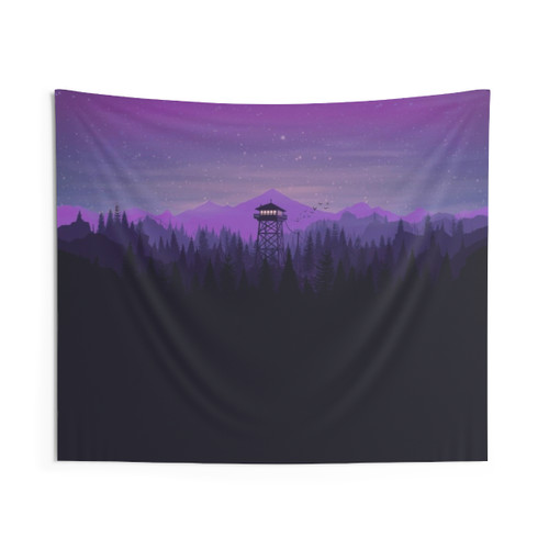 Firewatch Nighttime Landscape 4K Tapestry Wall Art