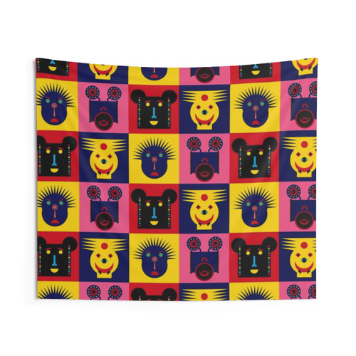 Happy Town Faces 1 Tapestry - LSD Dream Emulator Inspired Art