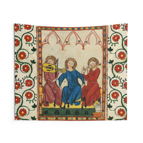 Medieval Music and Musicians Tapestry - Antique Floral Design