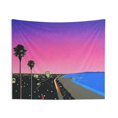 Vaporwave Tapestry with Hiroshi Nagai Beach Scenery