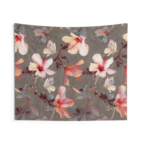 Coral Hibiscus Floral Tapestry