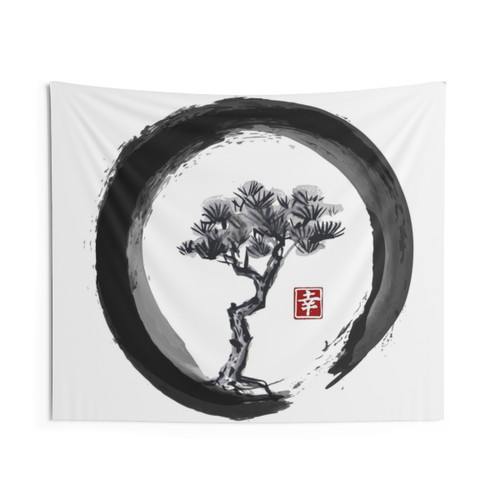 Japanese Pine Tree Tapestry - Vintage Zen Inspired Wall Hanging