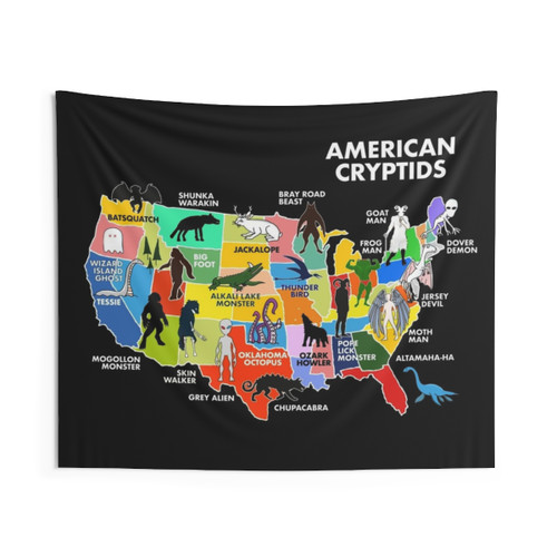Mysterious Cryptid Tapestry with Map of US Cryptozoology