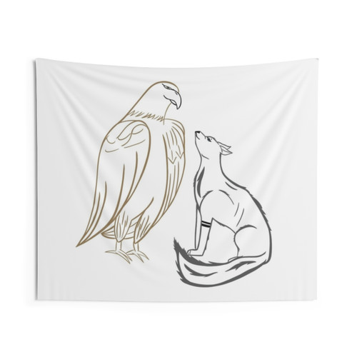 Minimalist Eagle and Wolf Tapestry Wall Hanging