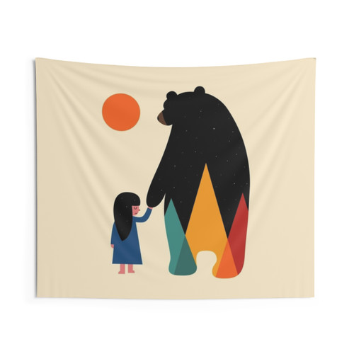 Go Home Tapestry featuring bears, nature, and a cozy home scene