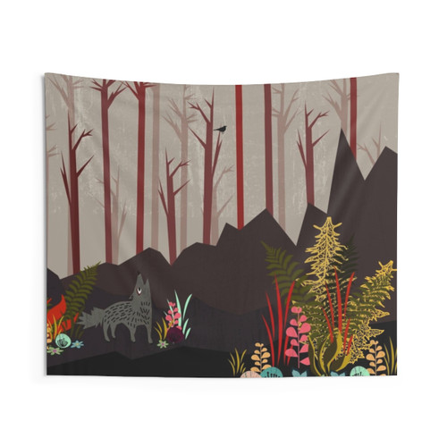 Sundance Nature Tapestry with Wolf, Flowers, and Forest Scenery