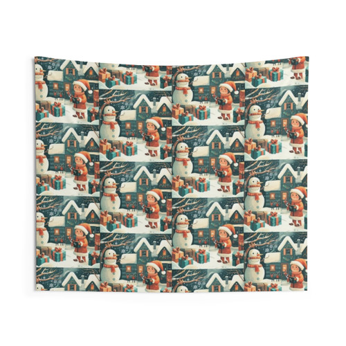 Vintage Christmas Tapestry with Snow, Santa, and Festive Patterns