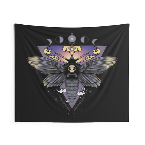 Gothic Triangle Moon Phase Art Tapestry with Death Head Moth