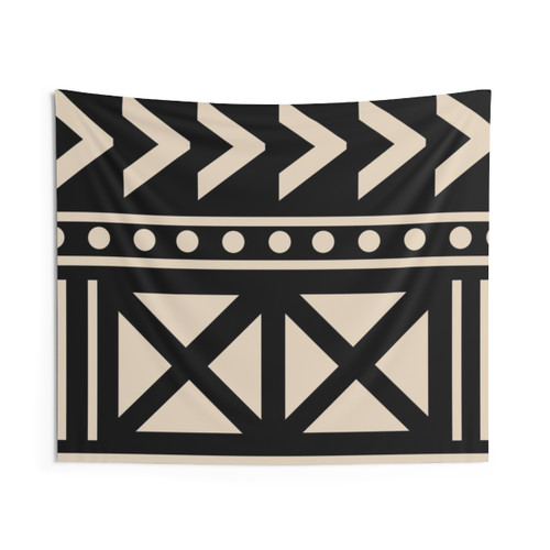 African Mud Cloth Tapestry with Black and White Tribal Pattern