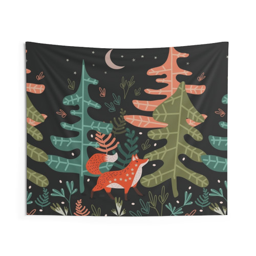 Evergreen Fox Tale Tapestry - Whimsical Animal Wall Art
