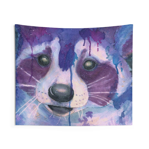 Galaxy Watercolor Tapestry with Cute Raccoon