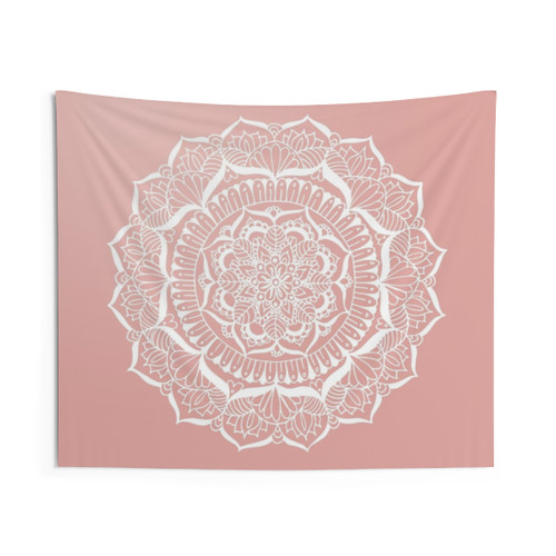 White Flower Mandala Boho Tapestry in Rose Gold