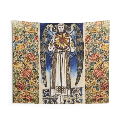 Angel Holding Sun Tapestry - Floral, Nature Allegory