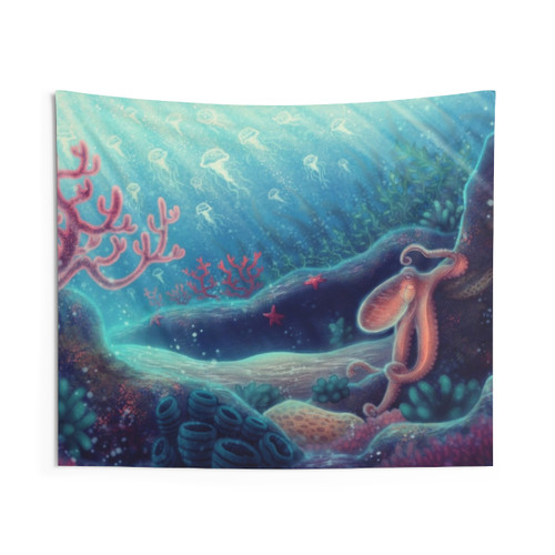 Beautiful ocean life tapestry featuring vibrant sea creatures