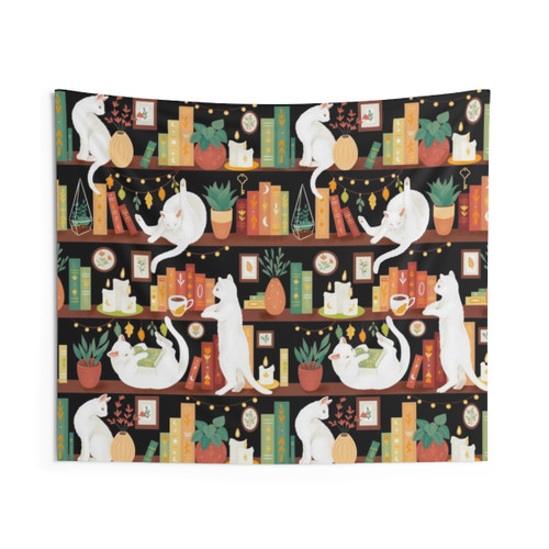 Cozy Library Cats Tapestry