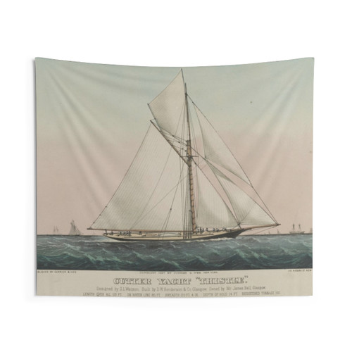 Vintage Cutter Sailing Yacht Illustration Tapestry