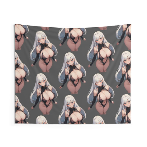 Stunning anime tapestry featuring a white-haired beauty